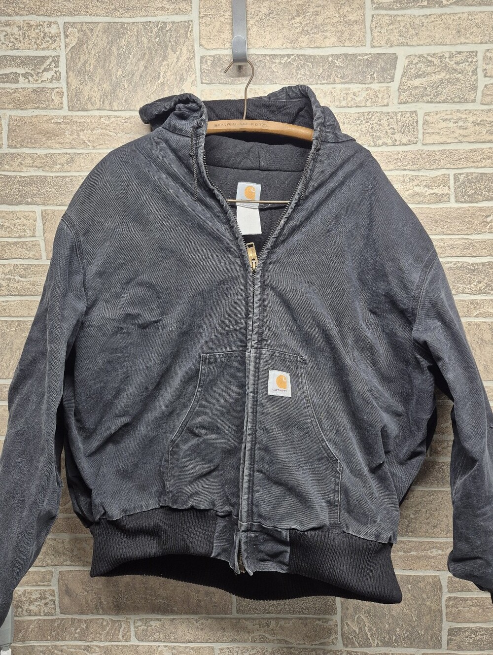 Carhartt Black Hooded Corduroy Work Jacket Size XL
